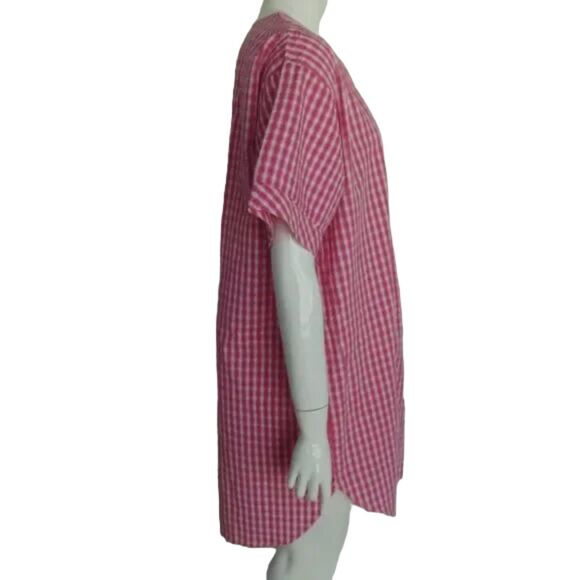 MICKEY & CO Nightgown, L, Pink Seersucker, Button front w/Logo, Short sleeves - Picture 6 of 13